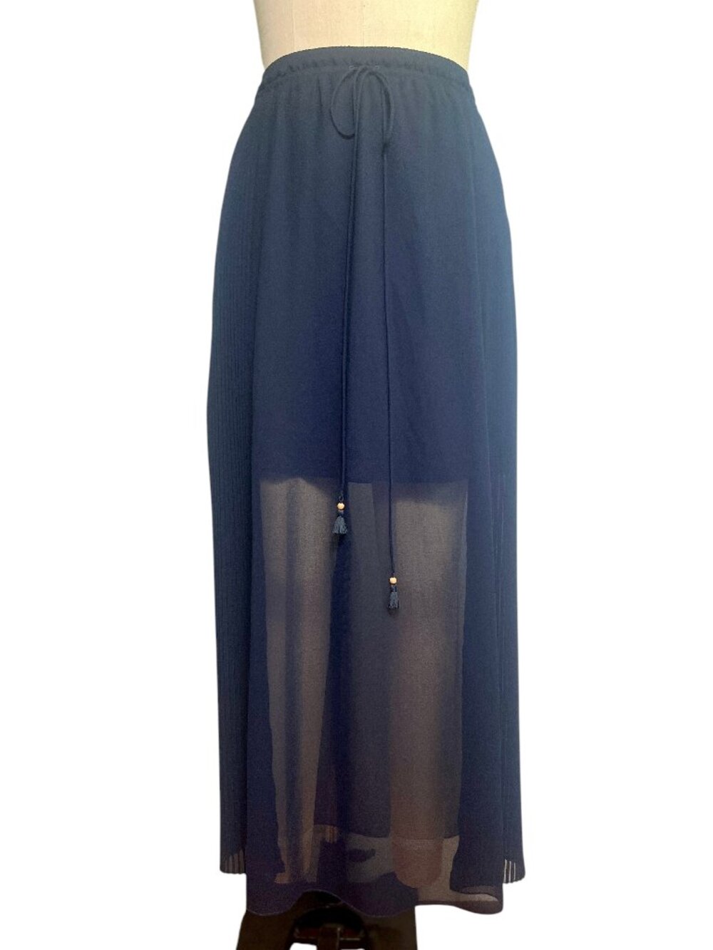 See by Chloé Navy Sheer Maxi Skirt Size 38 | Pleated Boho Quiet Luxury